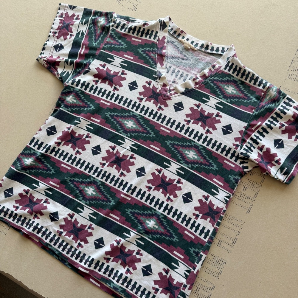 Vintage 90's Alice Design Southwestern Tribal V-Neck T-Shirt